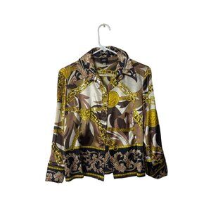 Vintage Versace Jeans Couture XS Baroque Gold Chain Print Womens Shirt